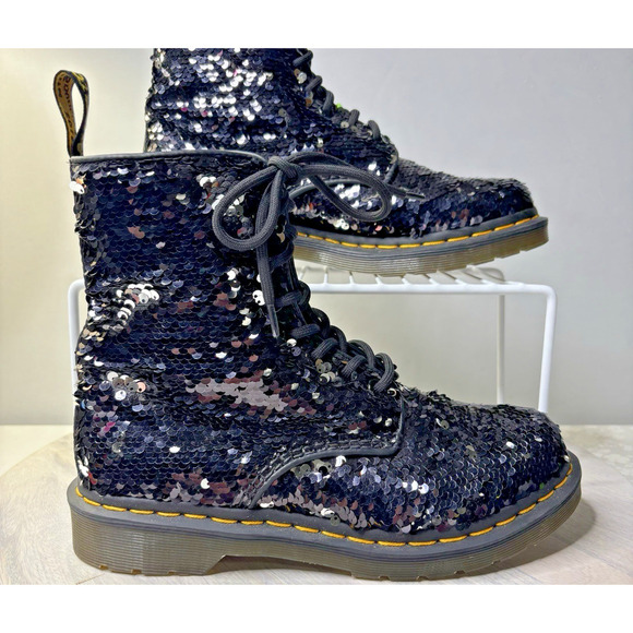 Dr Martens Pascal Reversible Sequin Black Silver 7 - Picture 2 of 12